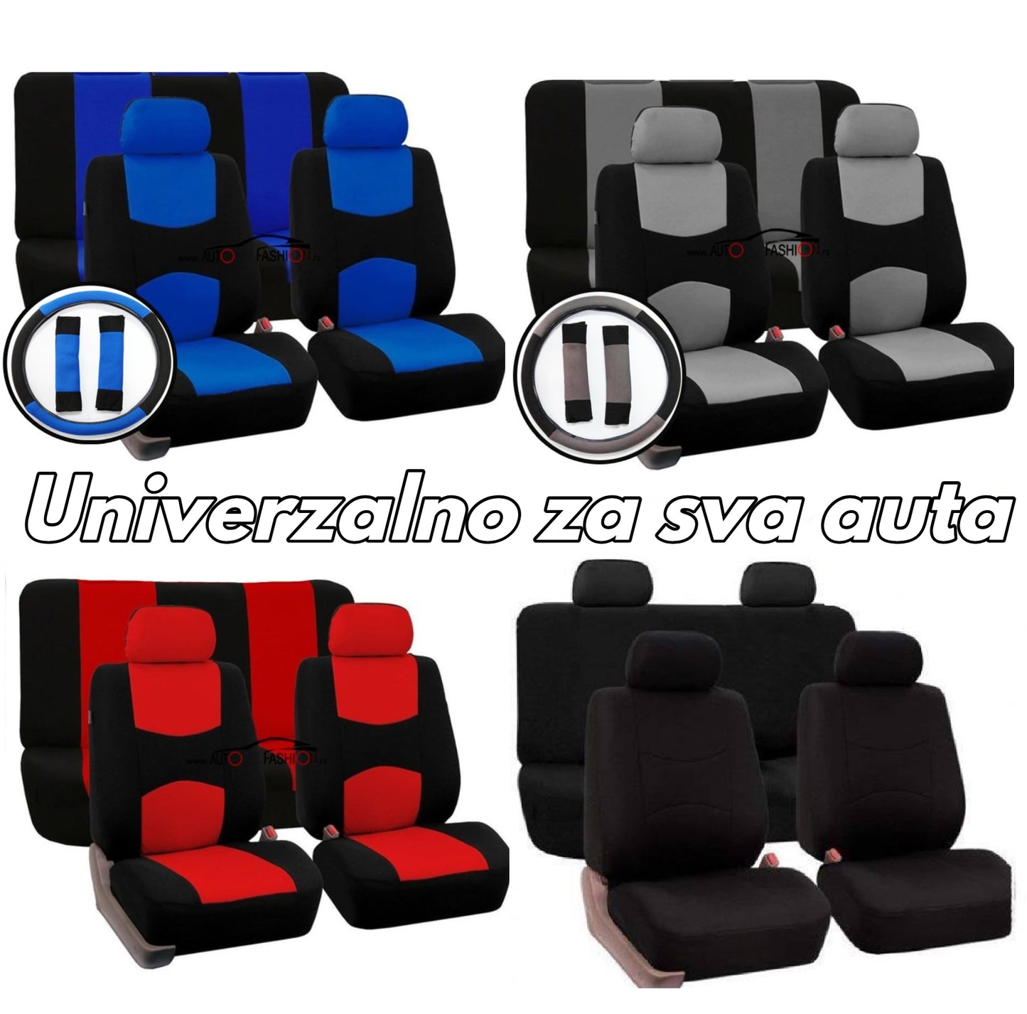 UNIVERZALNIE AUTO PRESVLAKE ZA AUTO + PRESVLAKA ZA VOLAN + OBLOGE ZA POJASEVE